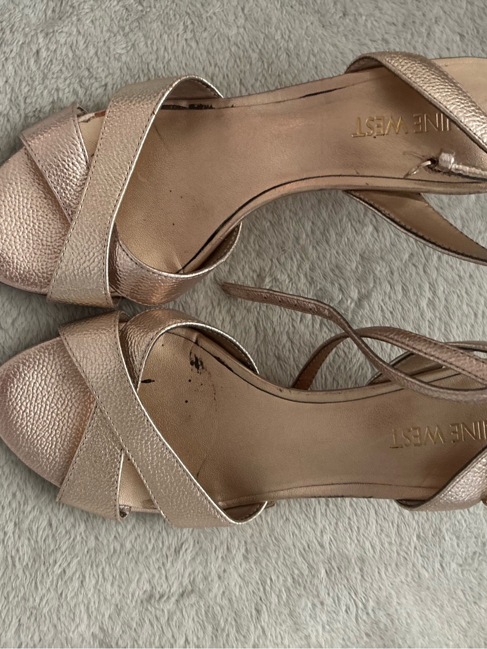 Nine West Metallic Rose Gold Crisscross Wedge Sandals